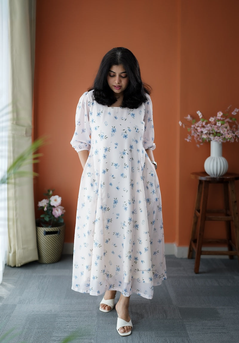 junaluv white georgette a-line dress