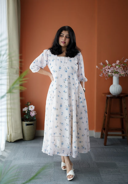 JunaLuv White Georgette A-line Dress