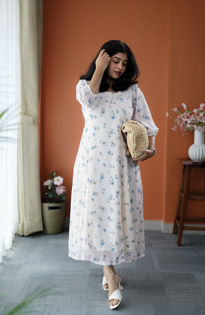 JunaLuv White Georgette A-line Dress