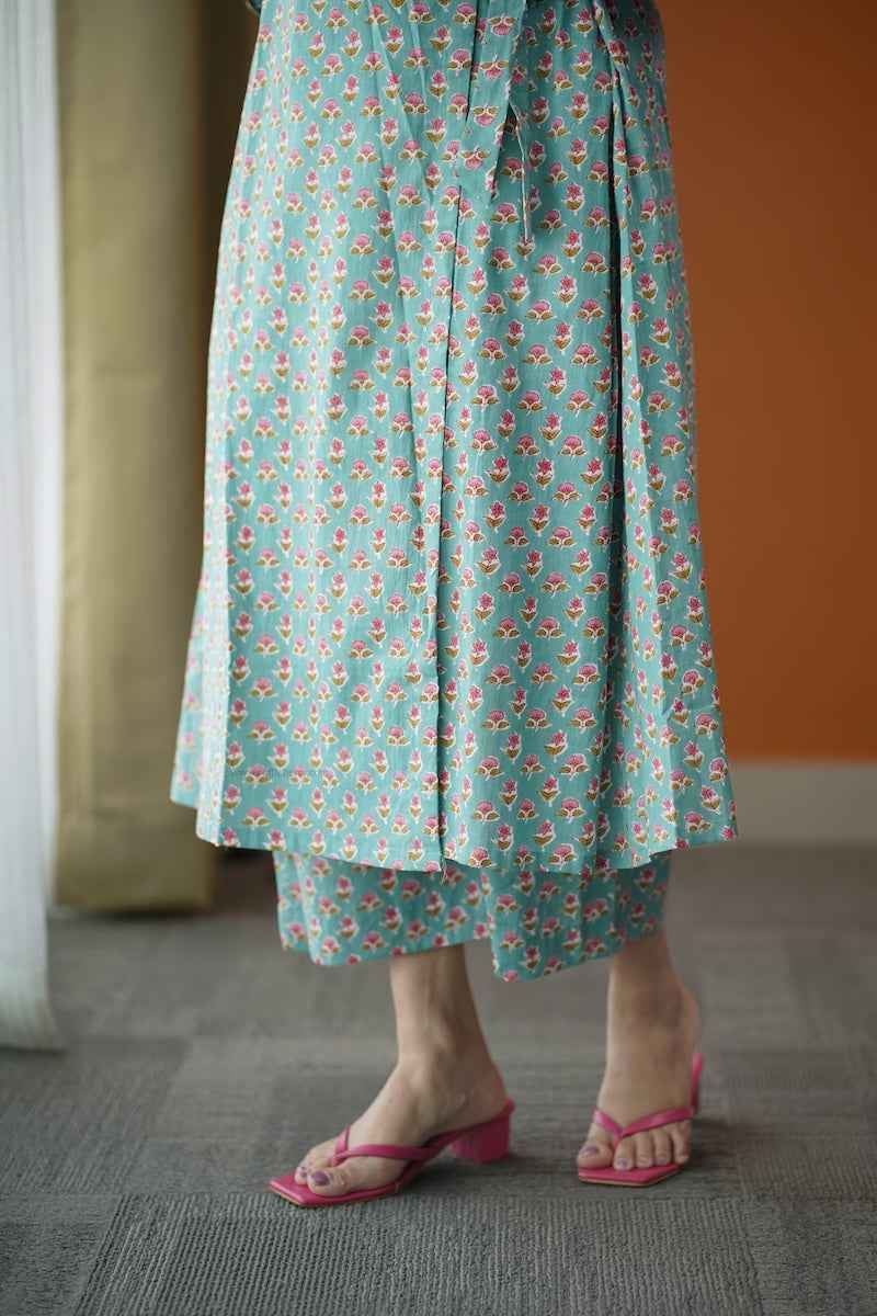 piku turquoise rose wrap co-ord set