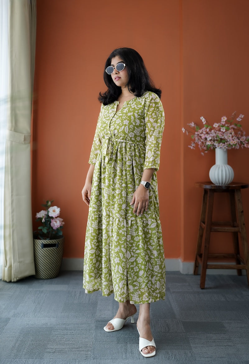 junaluv green georgette tier dress