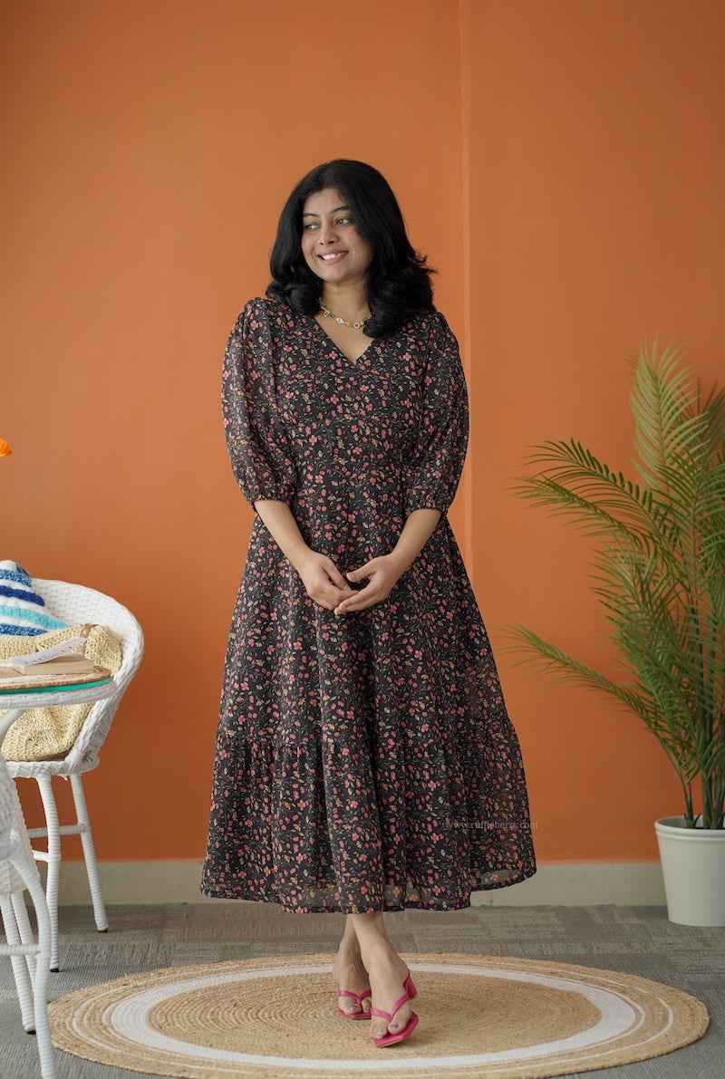 Sol Sprinkler A-Line Tier Georgette Dress