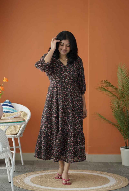 Sol Sprinkler A-Line Tier Georgette Dress