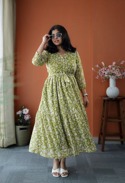 JunaLuv Green Georgette Tier Dress