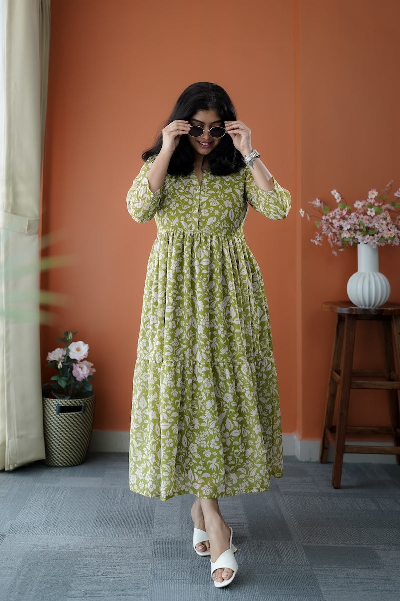 junaluv green georgette tier dress