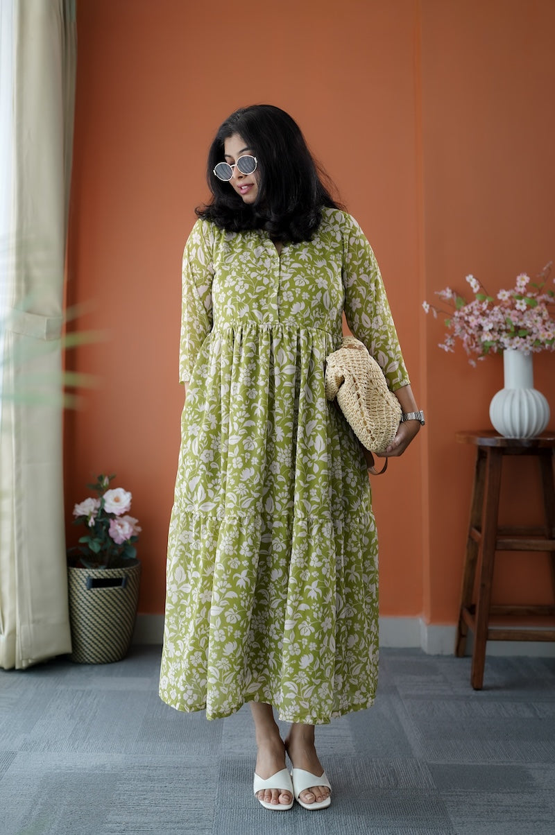 junaluv green georgette tier dress