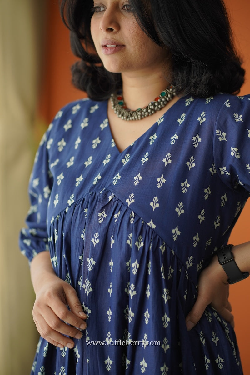 sunshine indigo cotton alia cut dress