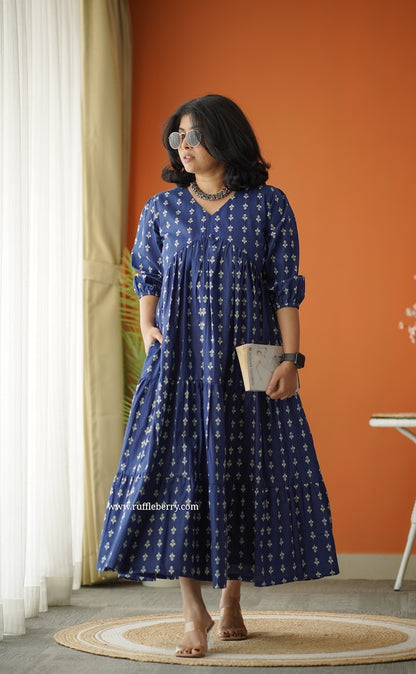 Sunshine Indigo Cotton Alia Cut Dress
