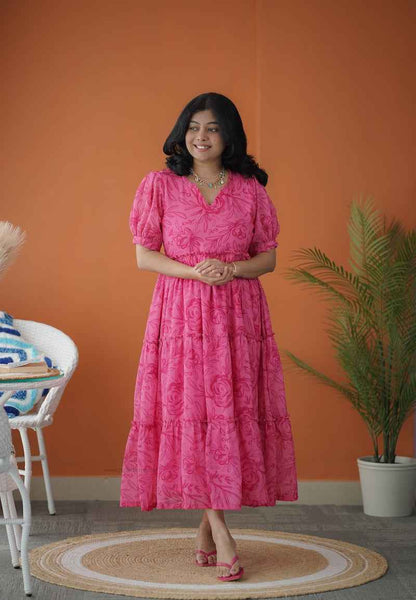 Sol Hotpink Tier Georgette Dress