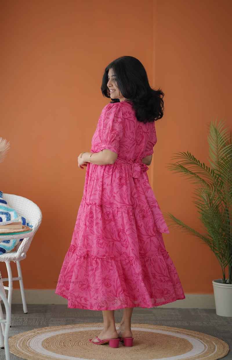 sol hotpink tier georgette dress