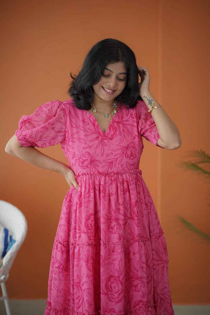 Sol Hotpink Tier Georgette Dress