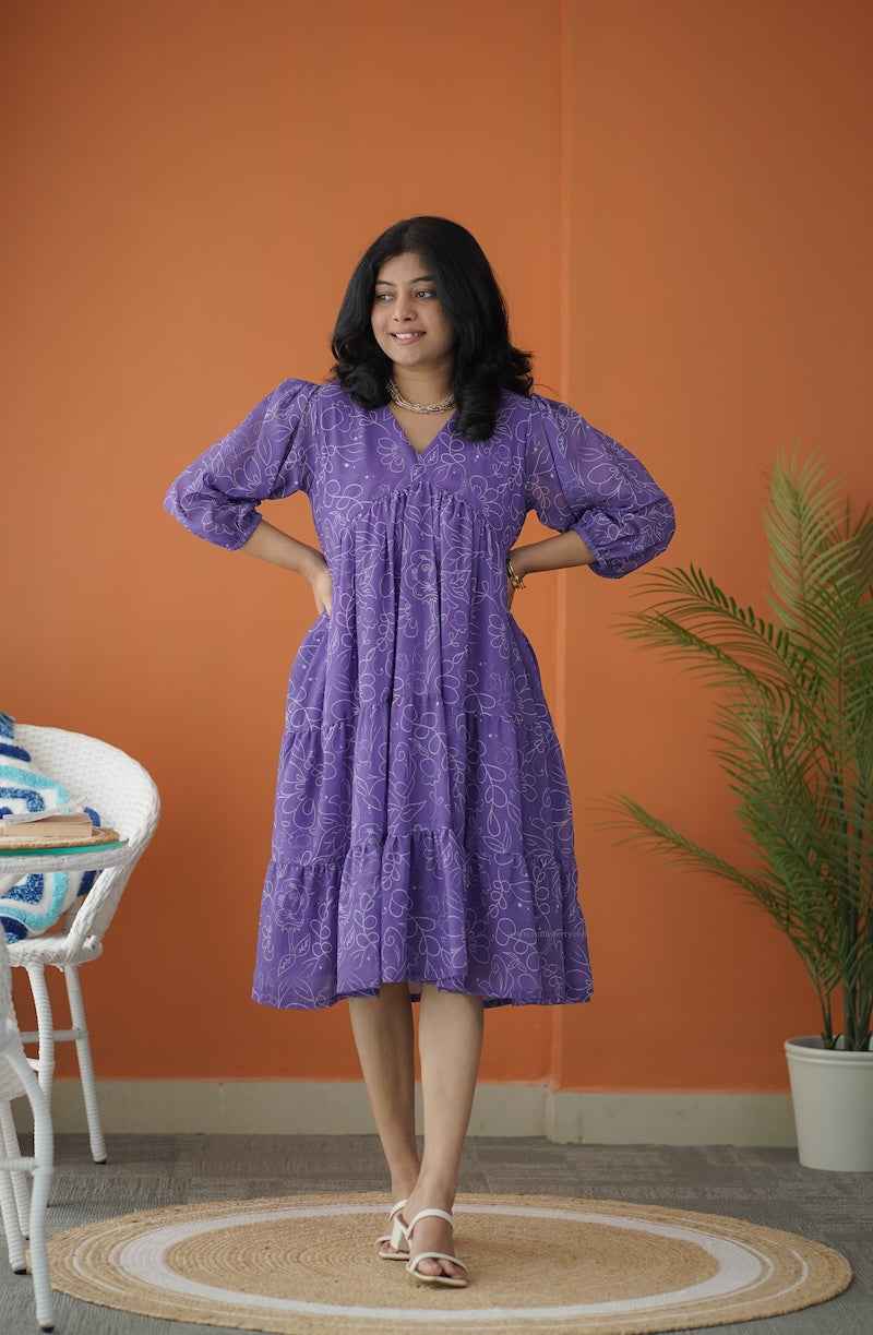 sol purple alia cut georgette tier dress