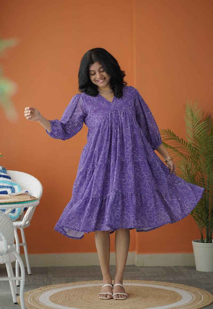 Sol Purple Alia Cut Georgette Tier Dress