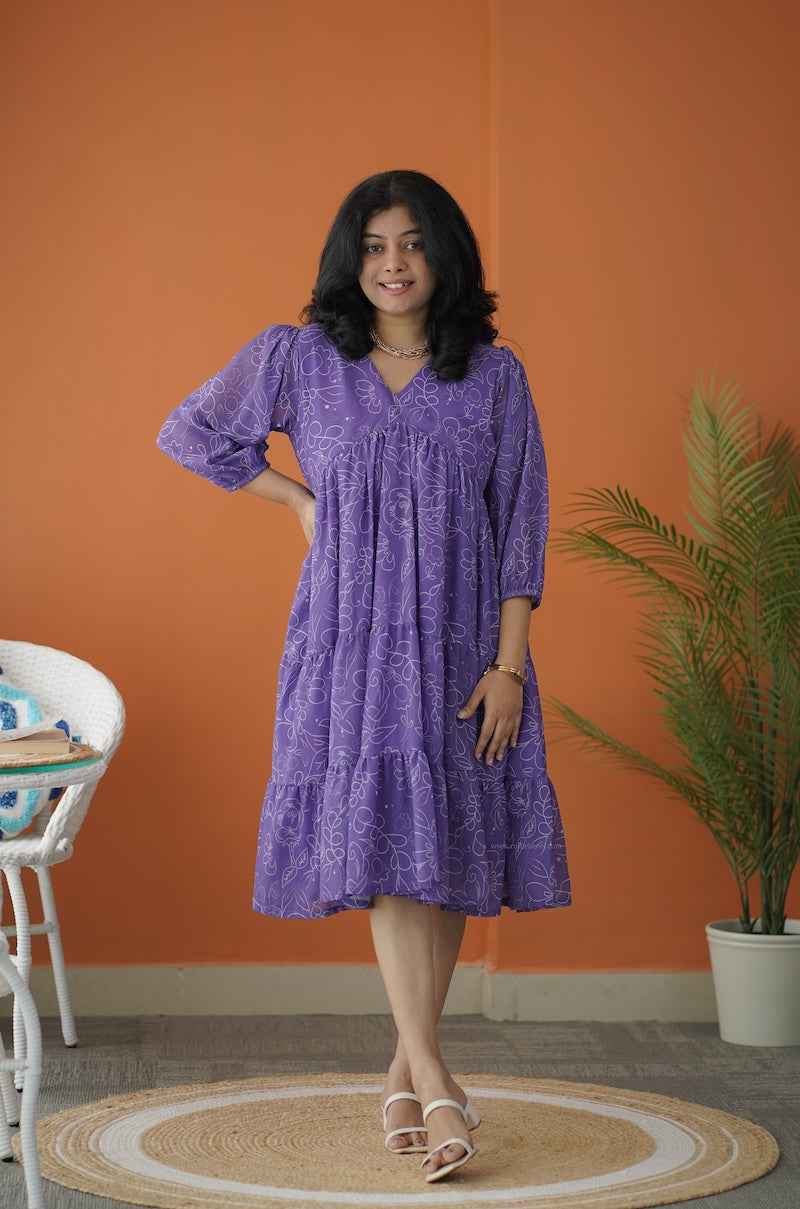 sol purple alia cut georgette tier dress