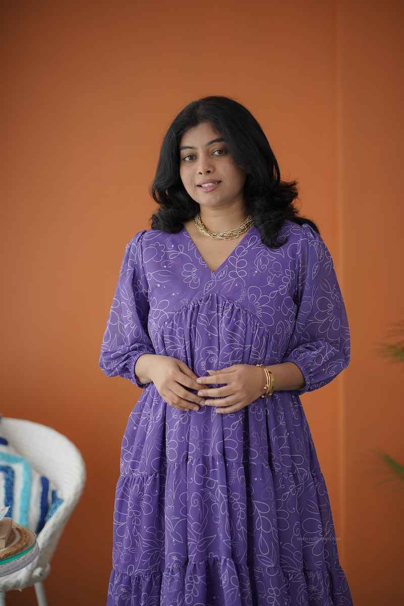 sol purple alia cut georgette tier dress