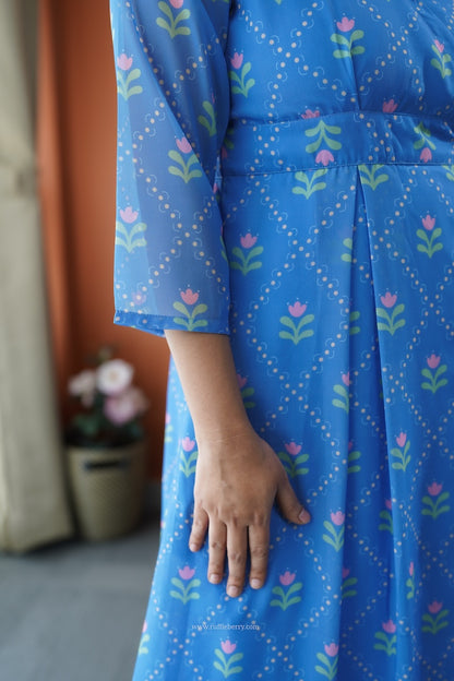 JunaLuv Blue Georgette Button Wrap Dress