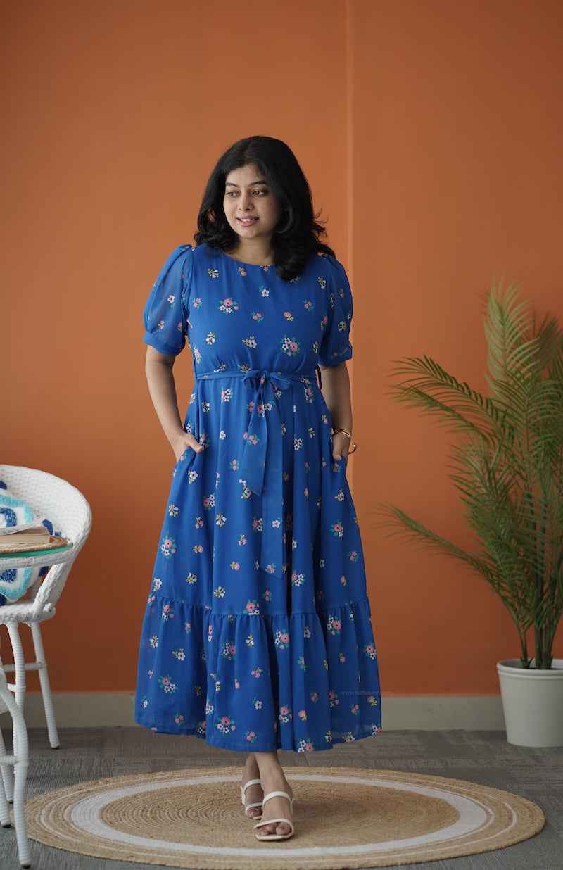 sol cobalt blue a-line georgette dress