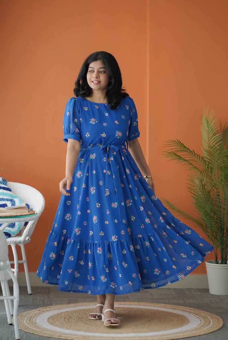 sol cobalt blue a-line georgette dress