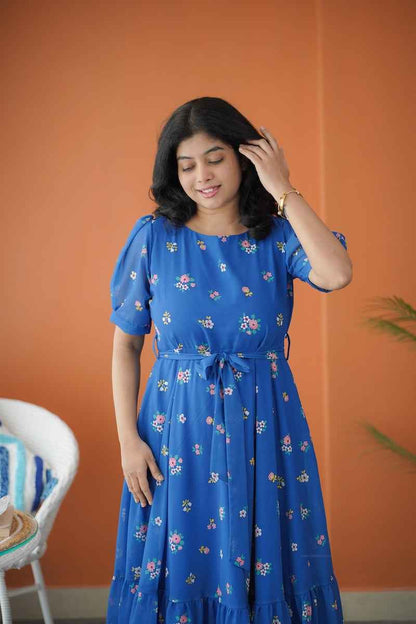 Sol Cobalt Blue A-line Georgette Dress