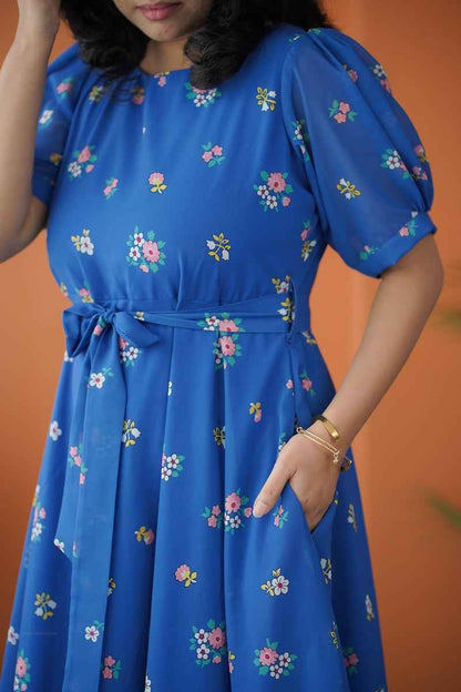 Sol Cobalt Blue A-line Georgette Dress