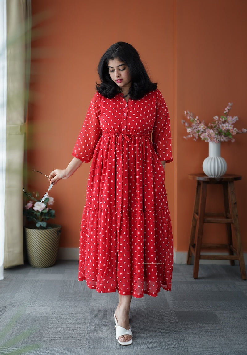 junaluv red georgette tier dress