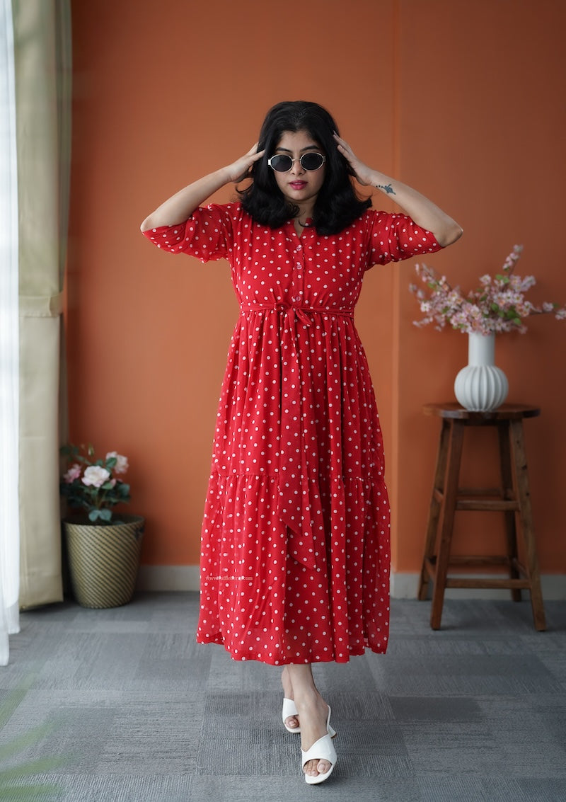 junaluv red georgette tier dress