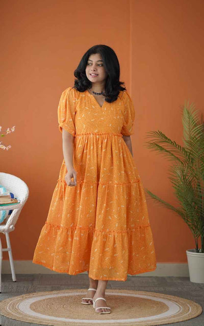 Sol Gold Tier Georgette Dress