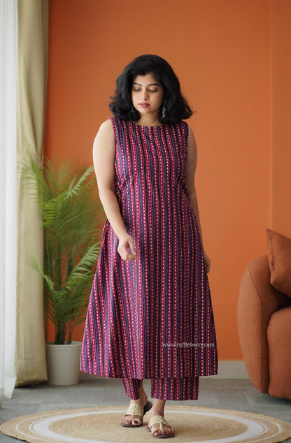 Pyari Plum A-line Cotton Co-Ord Set