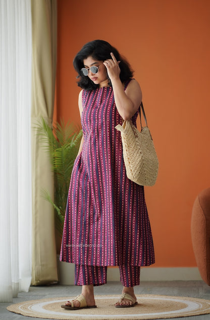 Pyari Plum A-line Cotton Co-Ord Set