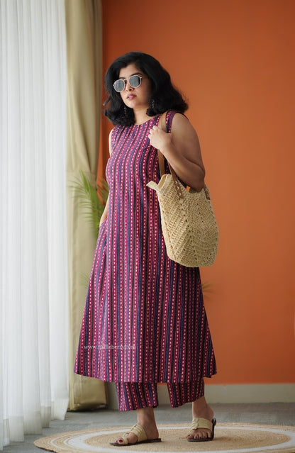 Pyari Plum A-line Cotton Co-Ord Set