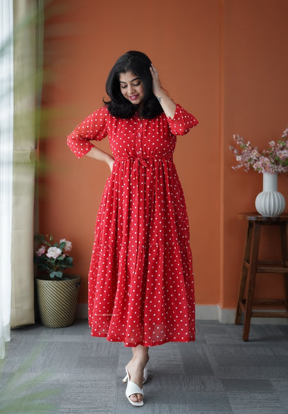 JunaLuv Red Georgette Tier Dress