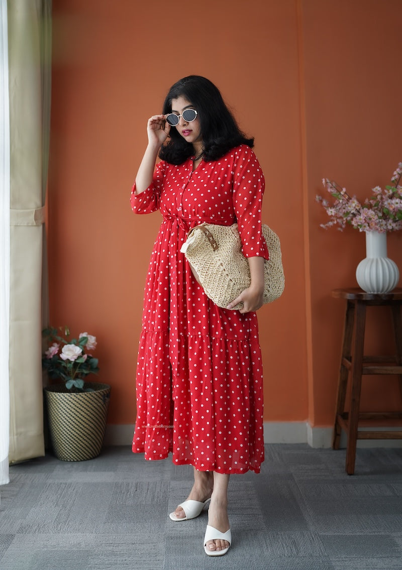 junaluv red georgette tier dress