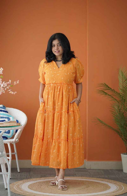 Sol Gold Tier Georgette Dress