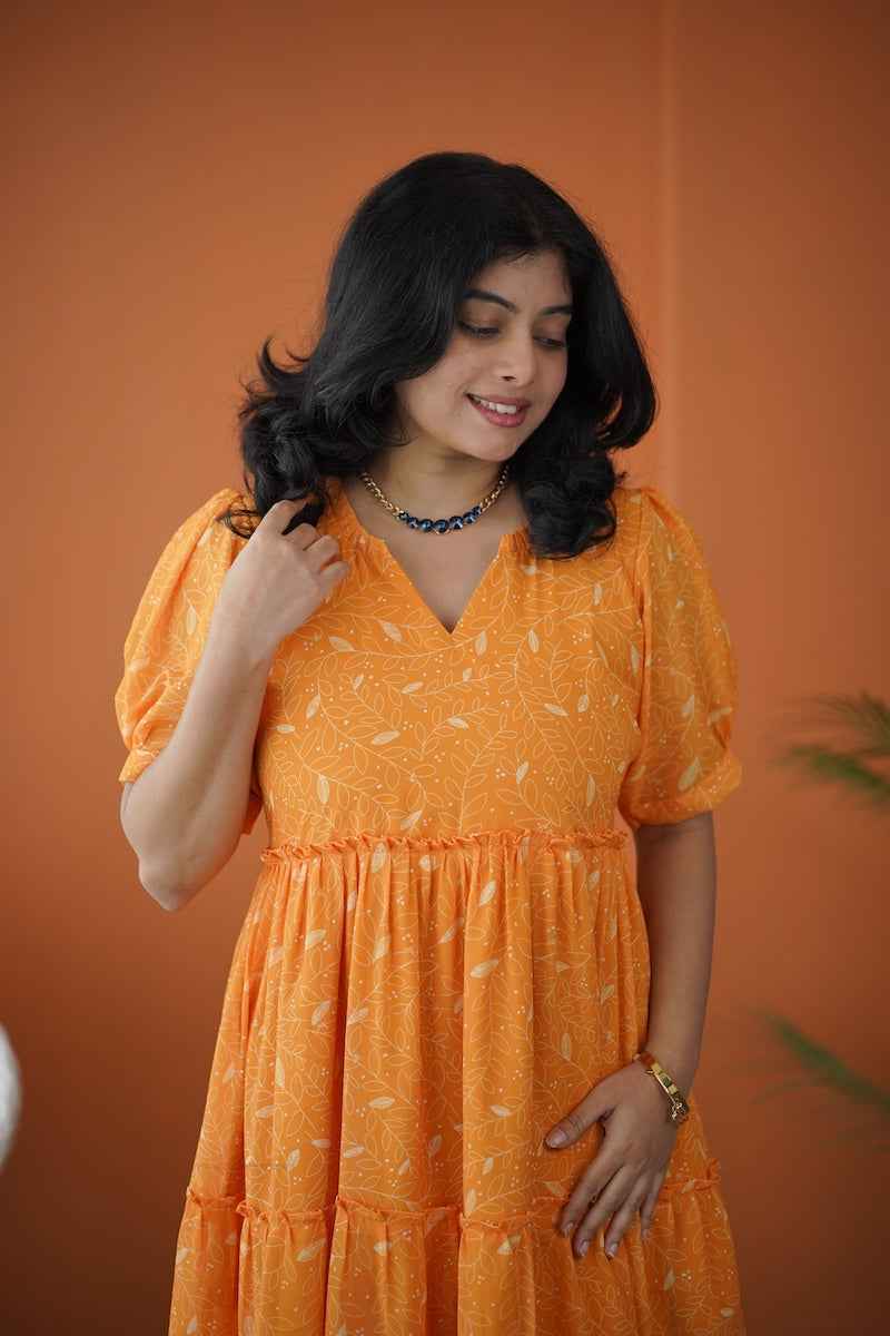 Sol Gold Tier Georgette Dress