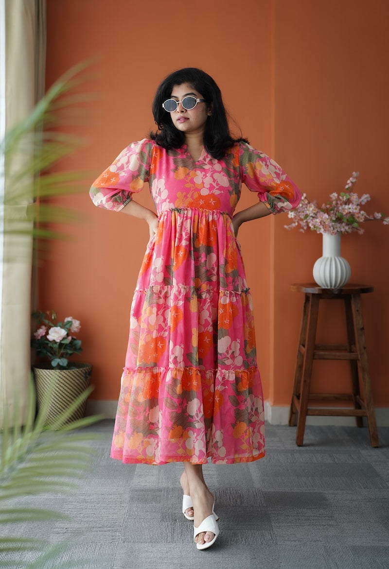 junaluv pink georgette tier dress