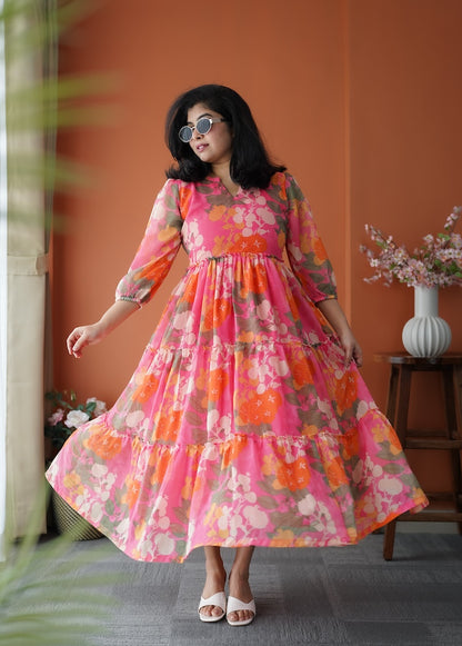 JunaLuv Pink Georgette Tier Dress