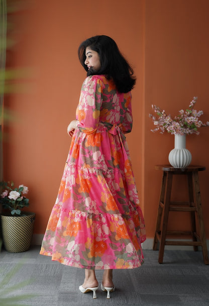 JunaLuv Pink Georgette Tier Dress