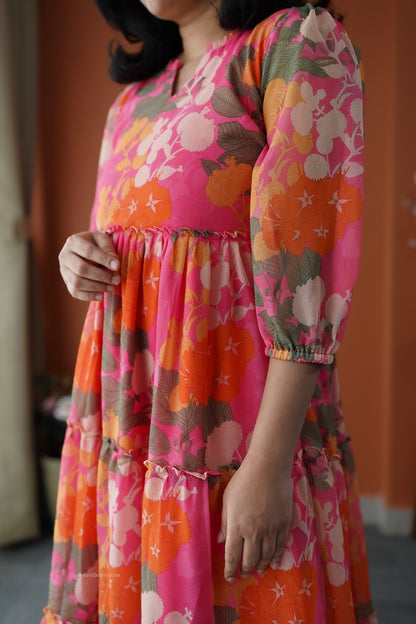 JunaLuv Pink Georgette Tier Dress