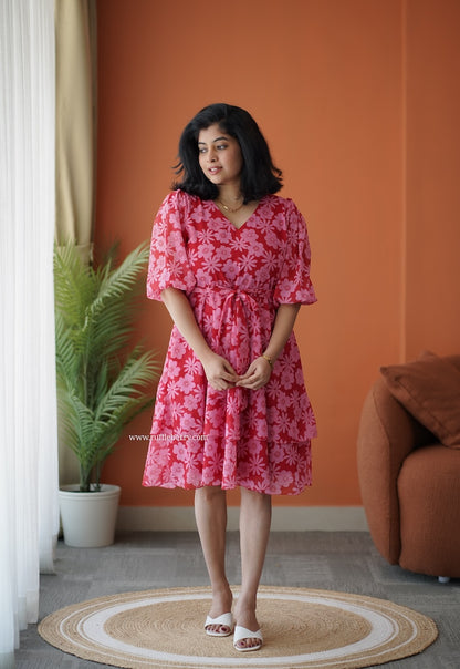 Breeze-In Red Georgette Layered Dress