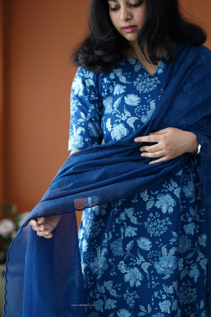 Nyra Blue  3-Piece Cotton Co-ord set
