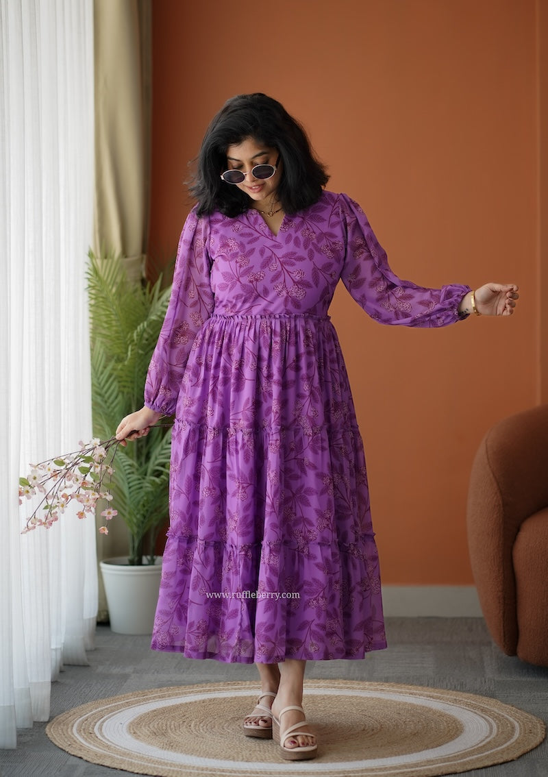 breeze-in violet georgette tier dress