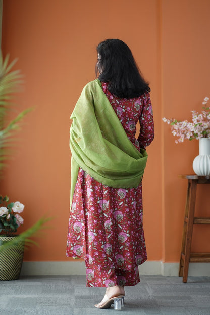 Nyra Red 3-Piece Cotton Co-ord set