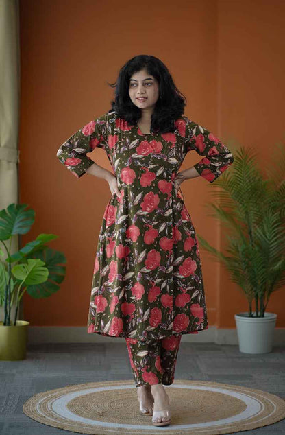 Piku Mehendi green wrap co-ord set