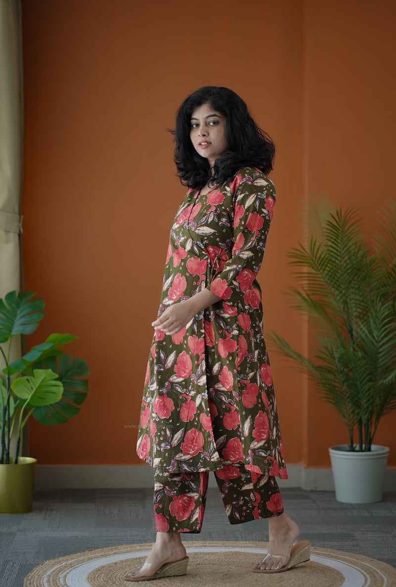 Piku Mehendi green wrap co-ord set