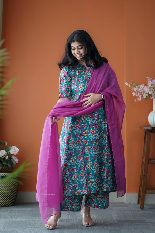 Nyra Green 3-Piece Cotton Co-ord set