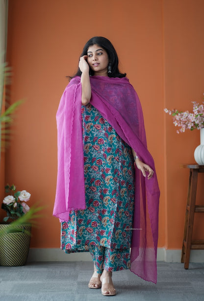 Nyra Green 3-Piece Cotton Co-ord set