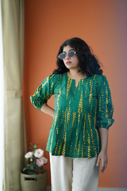 Dark Green Cotton Short Top