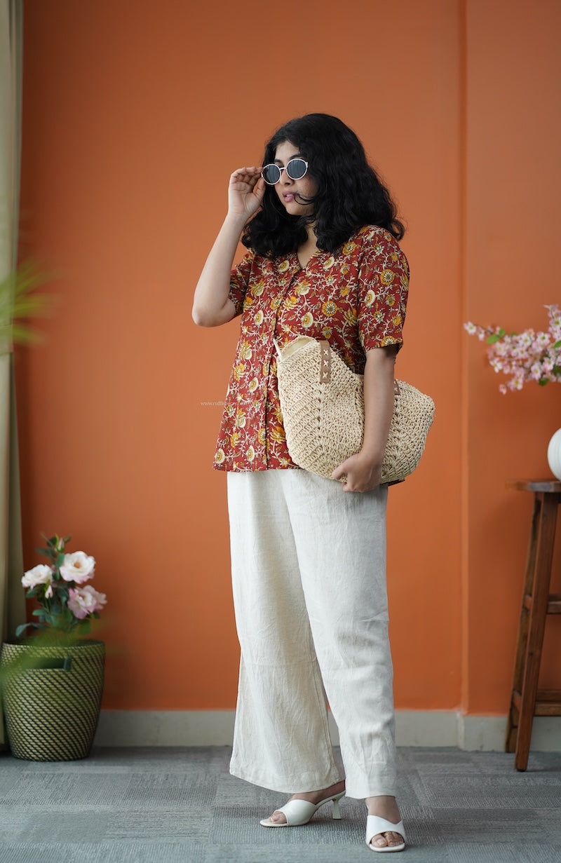 rust cotton wrap top