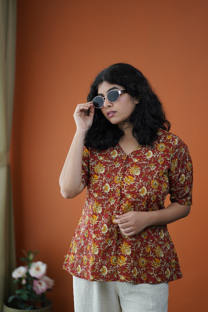 rust cotton wrap top