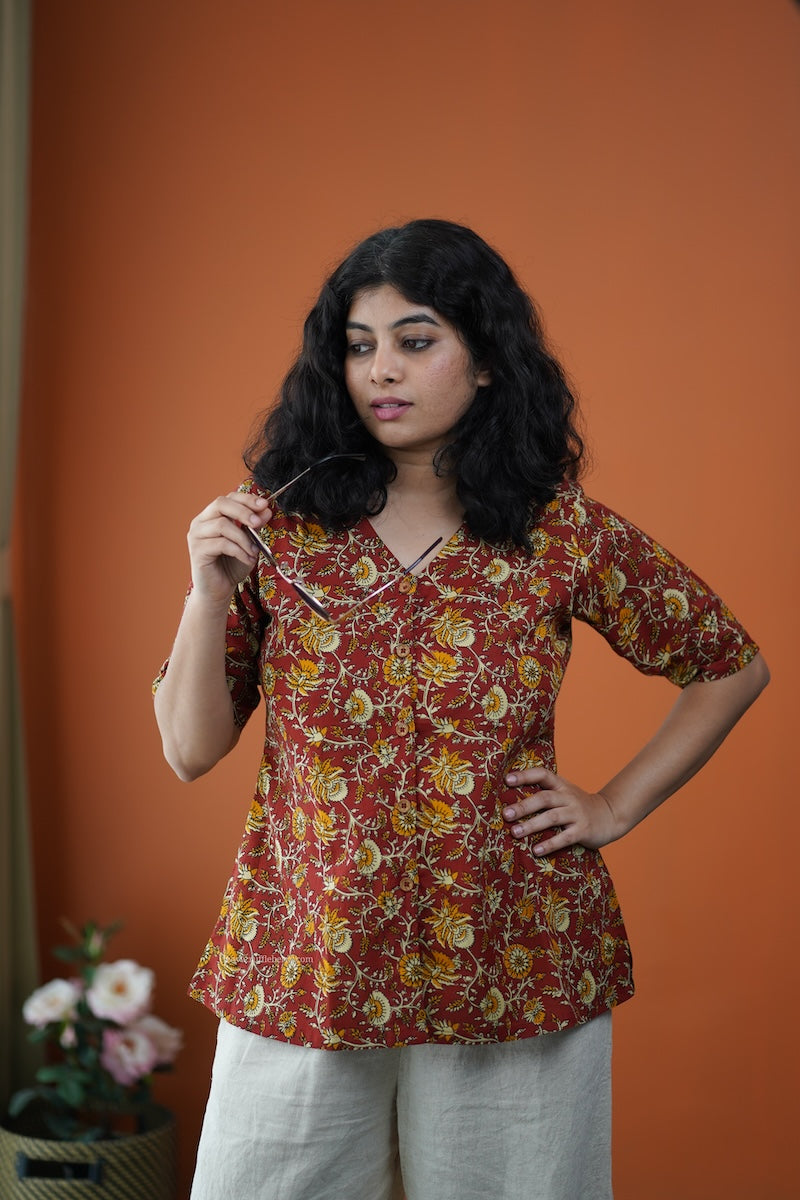 rust cotton wrap top